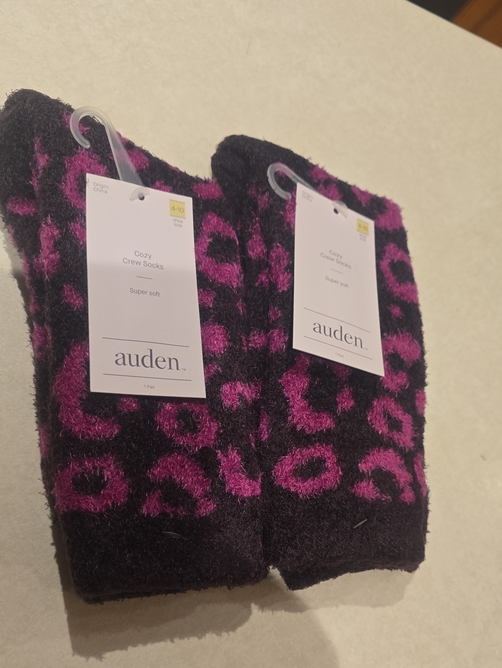 BIN Auden Purple Leopard Print Cozy Crew Socks Lot Of 2 Pairs